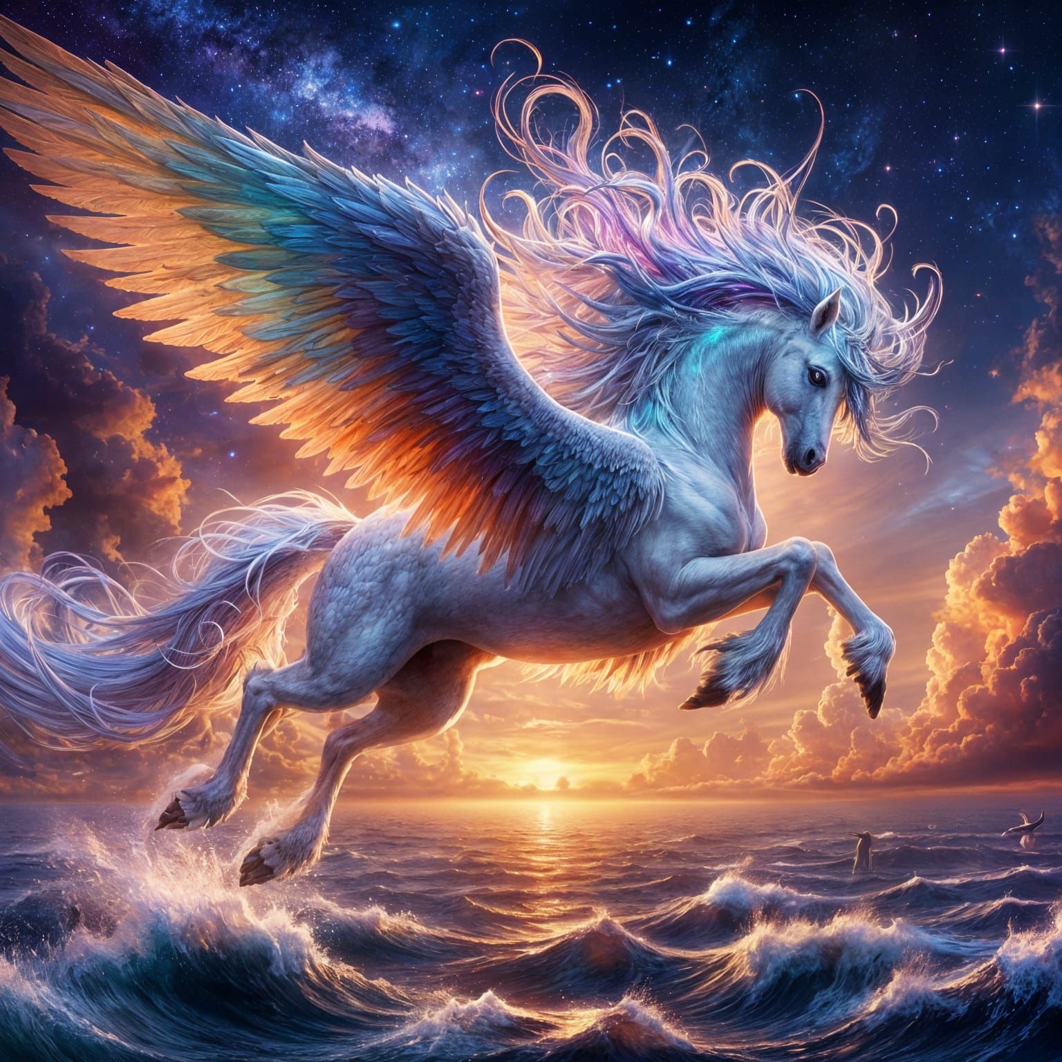 Iridescent Pegasus Soaring Over the Aegean