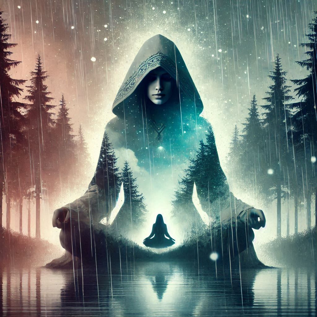 double exposure beautiful fantasy DALL-E 3 portrait landscape..