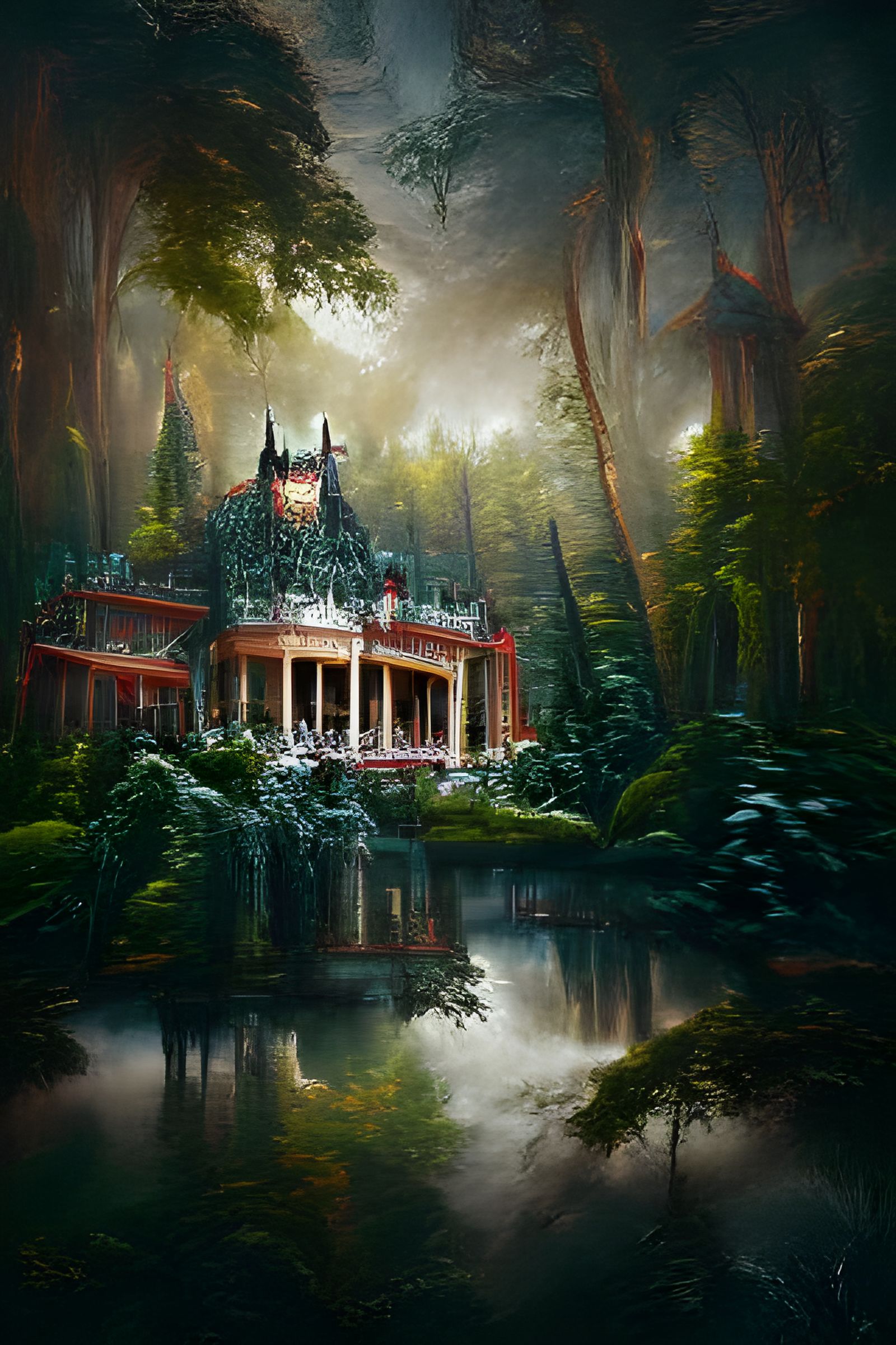 Beautiful palace in the forest 8k resolution holographic ast...