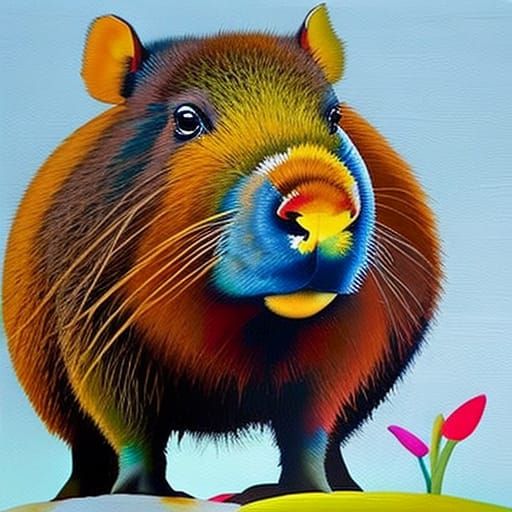 "Create a lively and colorful portrait of a capybara, captur...