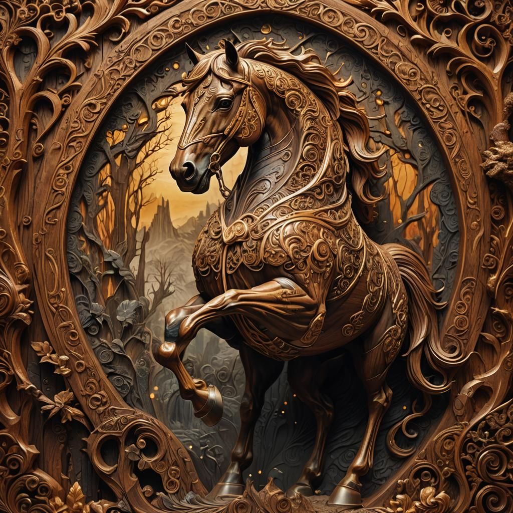 A horse wood carving  by @Nichole14