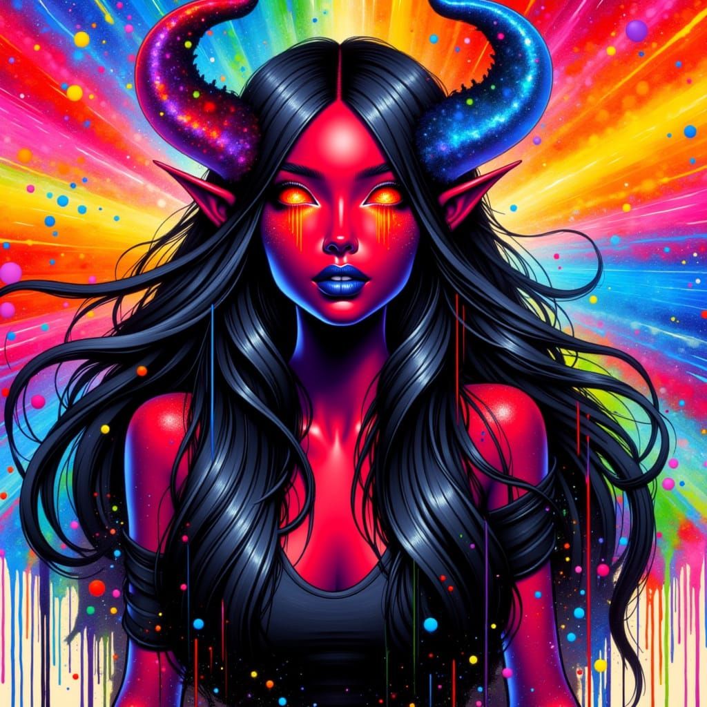 <lora:Acrylic Archive Fx:1.0>, Craft an imaginative acrylic painting with vibrant colors, holographic astral cosmic vibes, deep color contra...