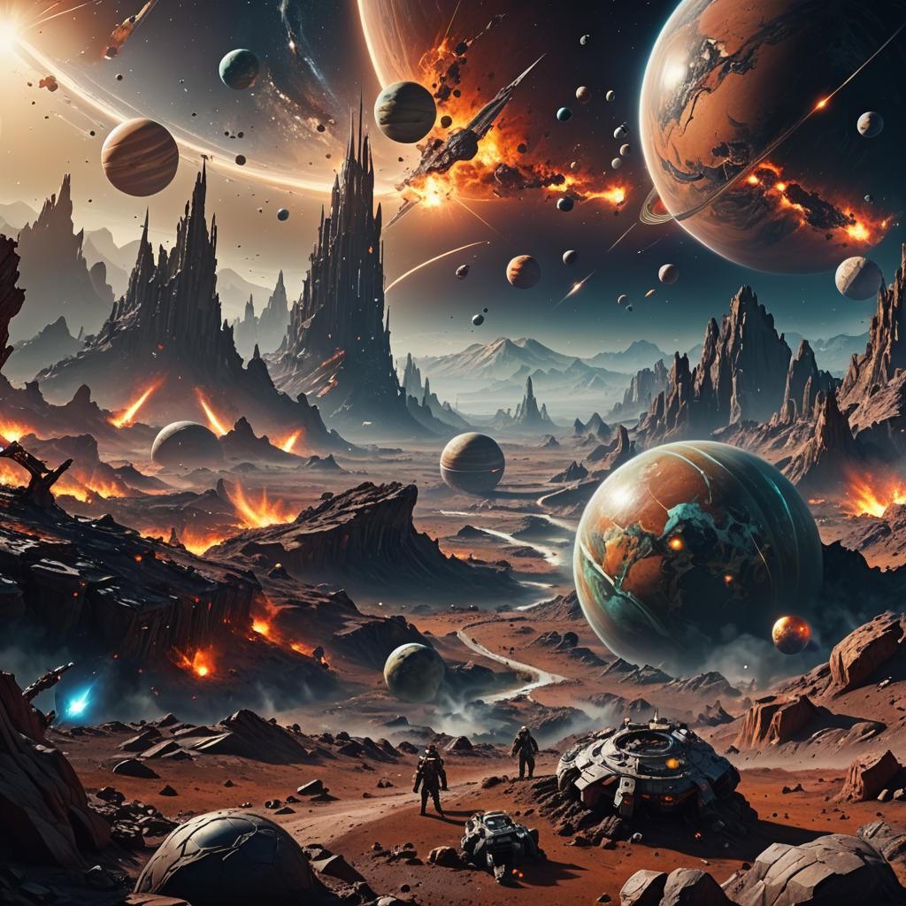 hyper realistic universe with many planets in the distance i...