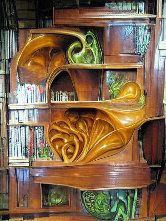 Carved wooden art nouveau bookcase John Howe