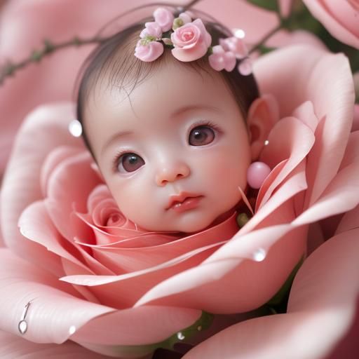 Baby Girl Emerges from Rose Bloom: HDR Photography