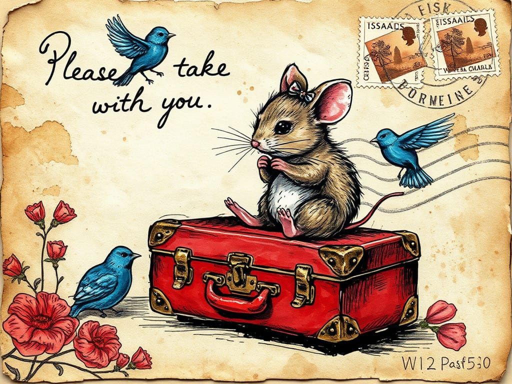 Cute Mouse on a Red Suitcase