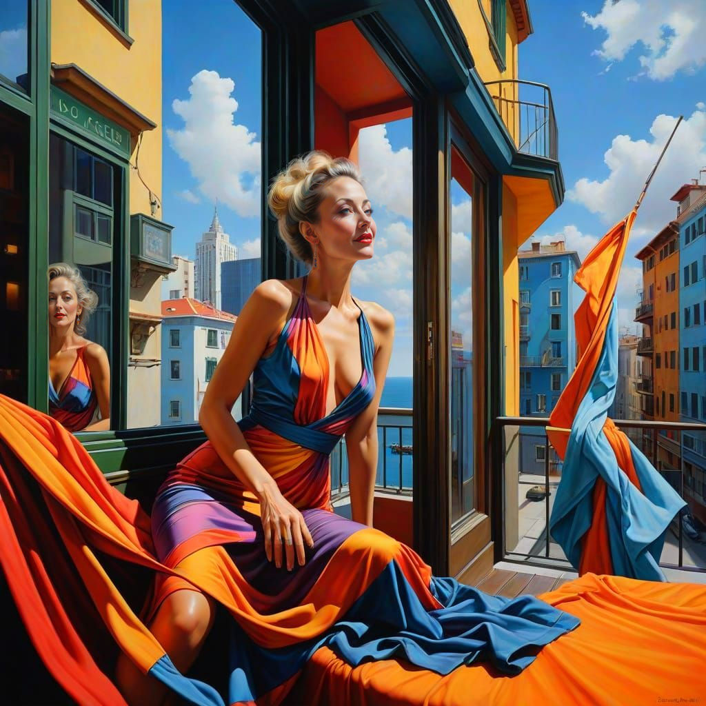 Spectacular Surreal Cityscape Portrait of a Sophisticated Wo...