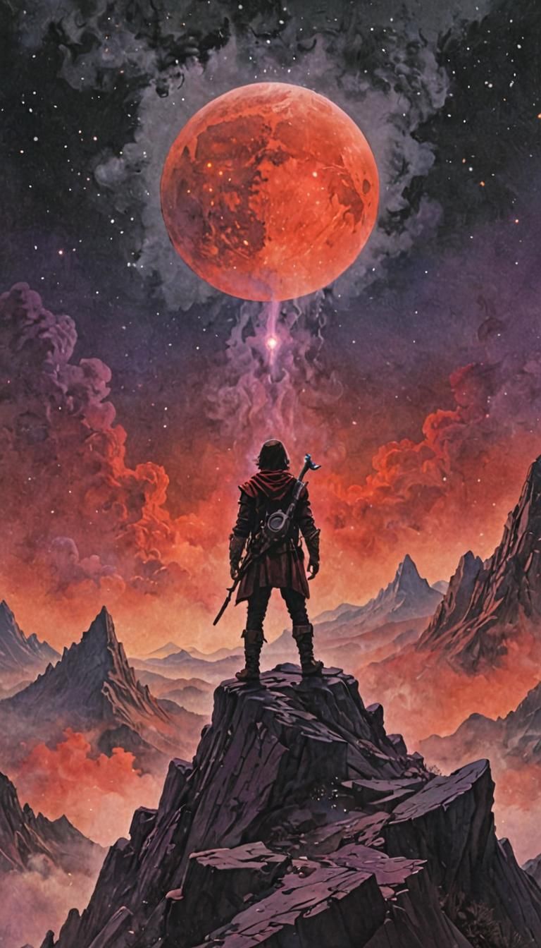 Lone Traveler Gazing at Nebula Sky in Fantasy Art