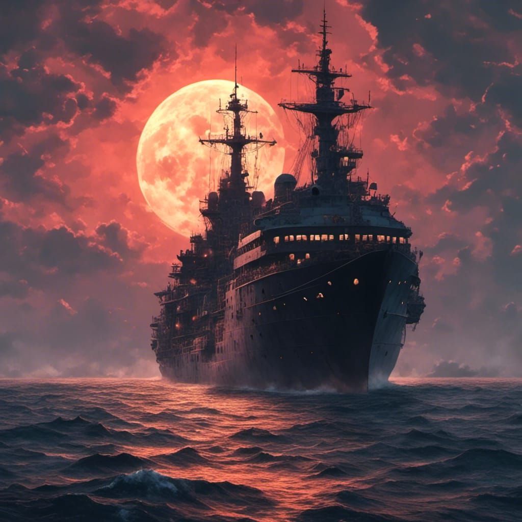 A ship at sea during an eclipse