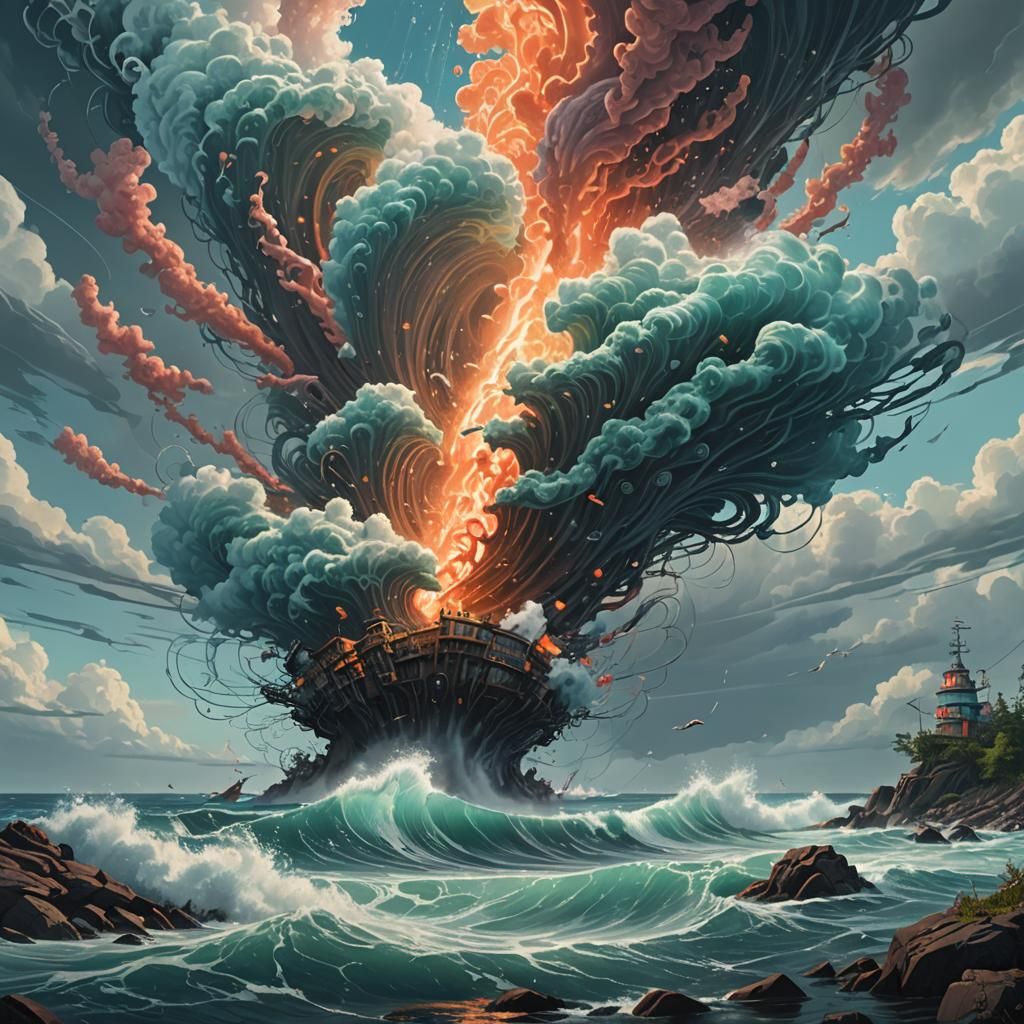 Ocean Vortex Ascends: Fantastical Digital Art