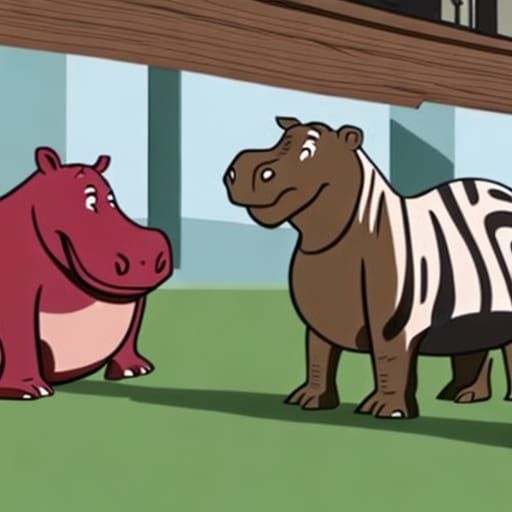 In an animal supermarket, a kind hippo advises animal buyers...