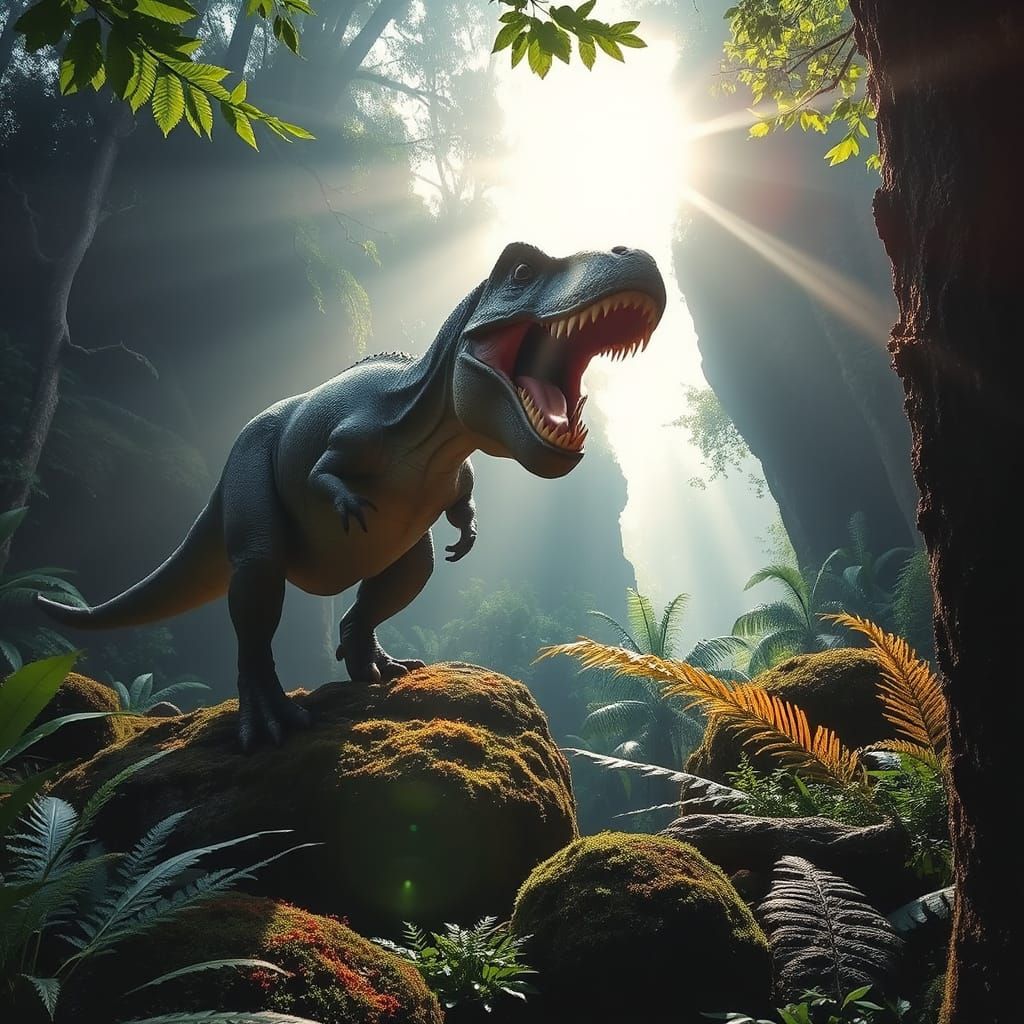 relaxin' with hot beverage in between hellish otherworldly underworld and prehistoric dinoroar  - Start Image 2