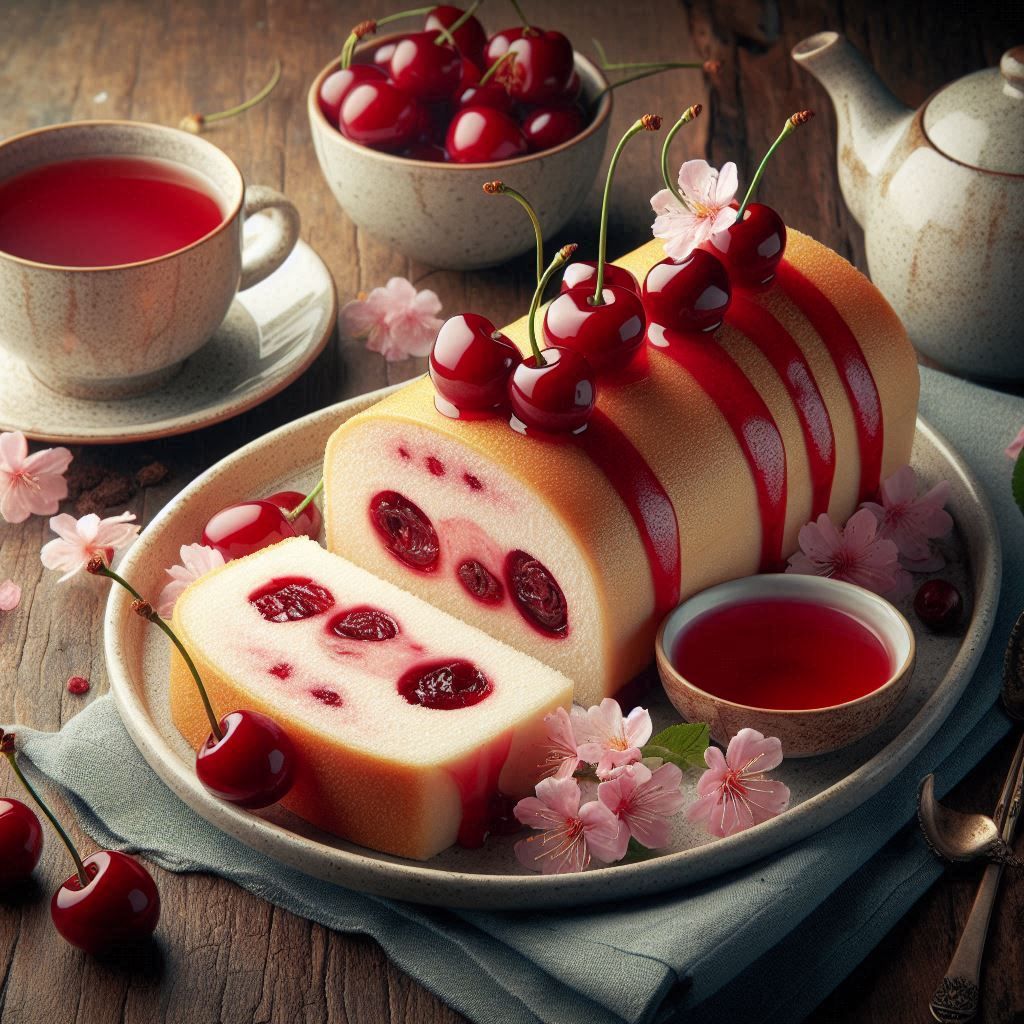 Cherry Cake Log and Cherry Tea