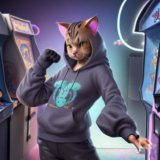 (A anthropomorphic cat :23.5)wear hoodies and dancing Michea...