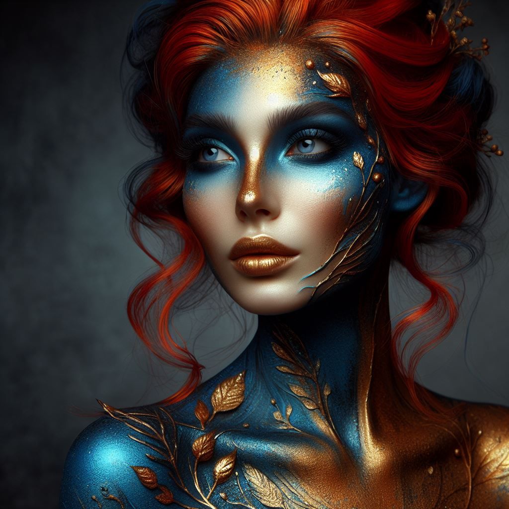 Woman in blue and gold