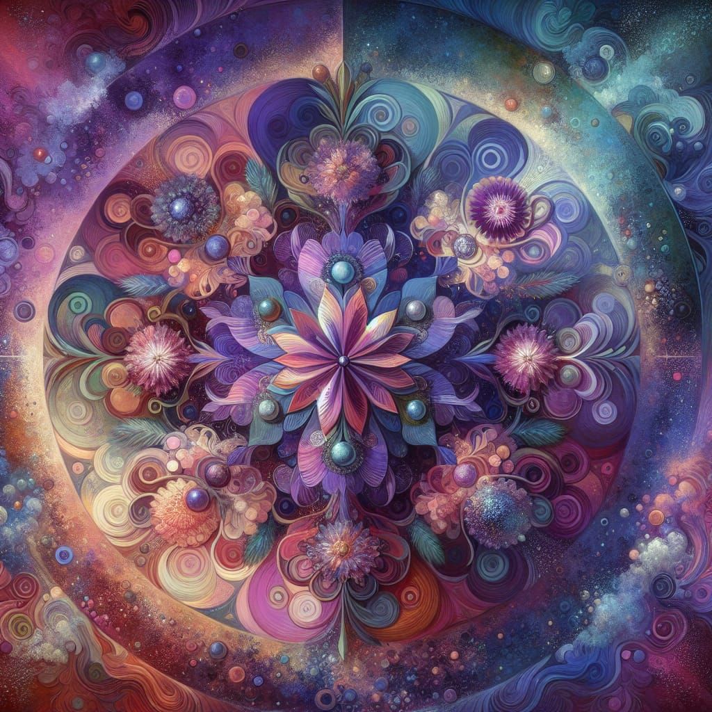 an image with a rich color palette with dominant shades of p...