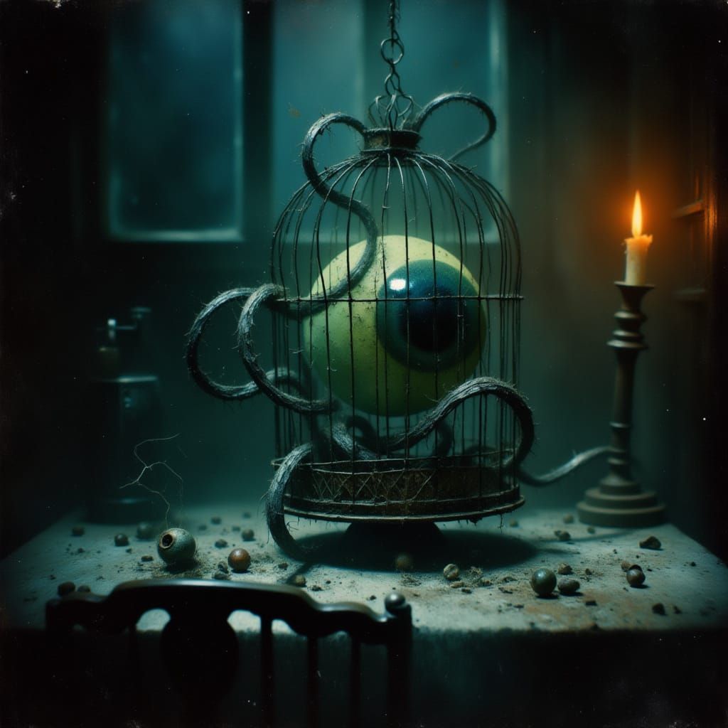 Gothic Horror Birdcage With Monstrous Eye