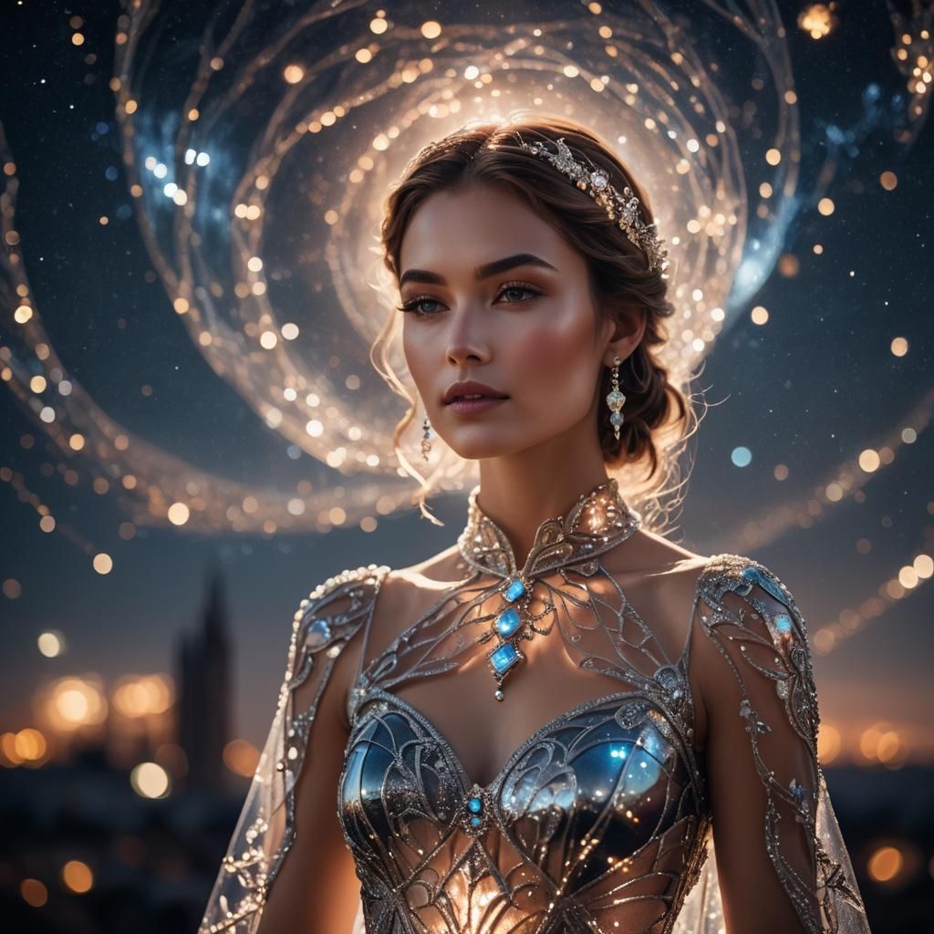 Close up portrait of a beautiful woman wearing an intricate ...