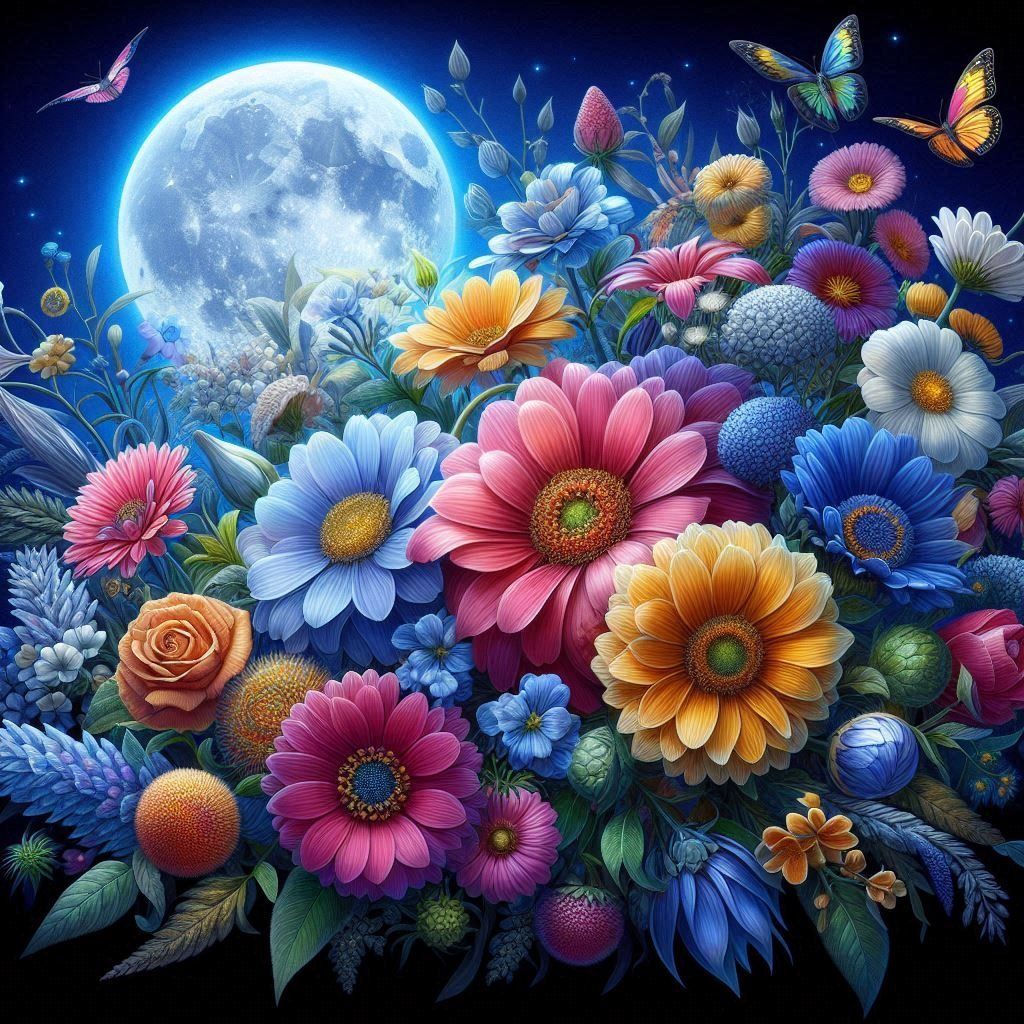 Flores na noite azul