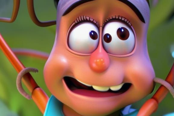 Buster the Body Crab, little lumberjack mite, cartoon guy in...
