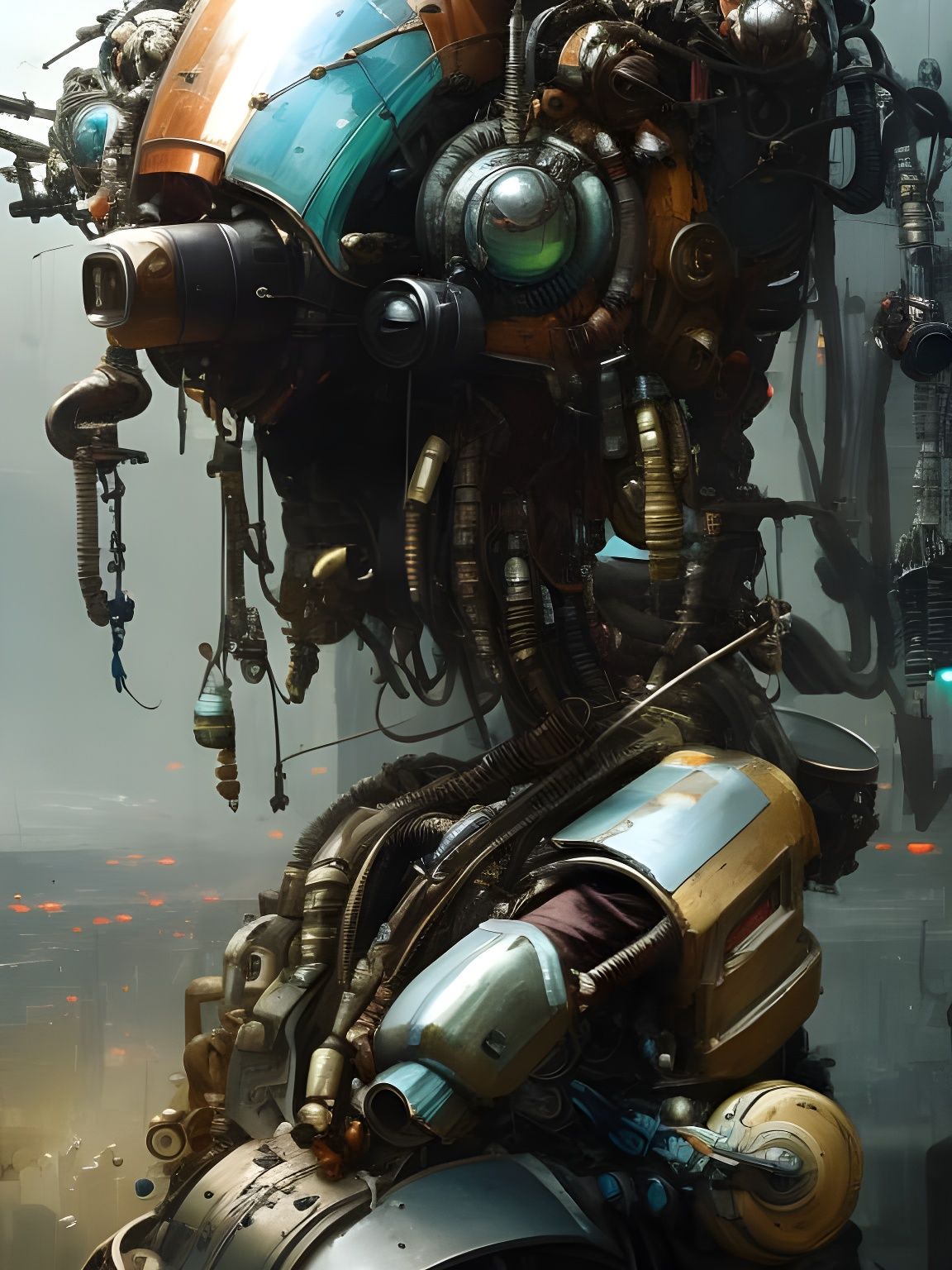 Steampunk Junkyard Robot Portrait in Hyperrealism