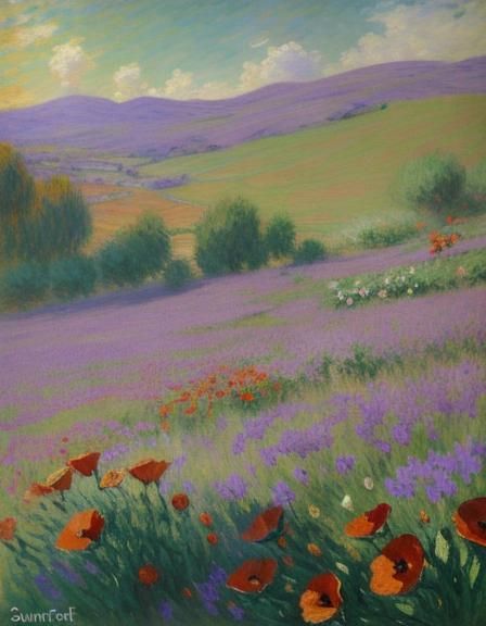 Pastel drawing of a summer landscape.