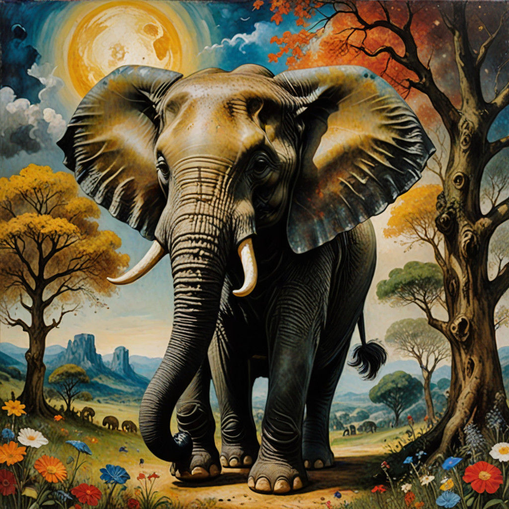 Elephant Ent euphoric Encaustic. Tim Burton. Titian. Bosch. Redon. 🥰🏩🎉🍄  by @CatSighs