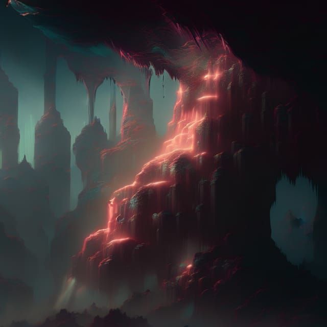 Futuristic Sci-fi mountains and waterfalls by WLOP beeple Gr...