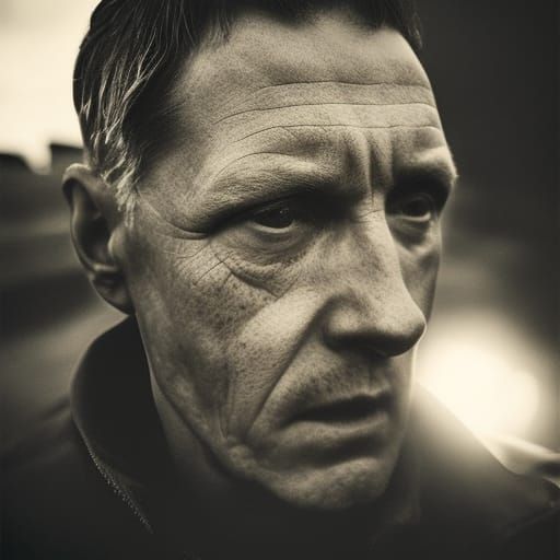 Intense Portrait of a Soldier in Ambient Light