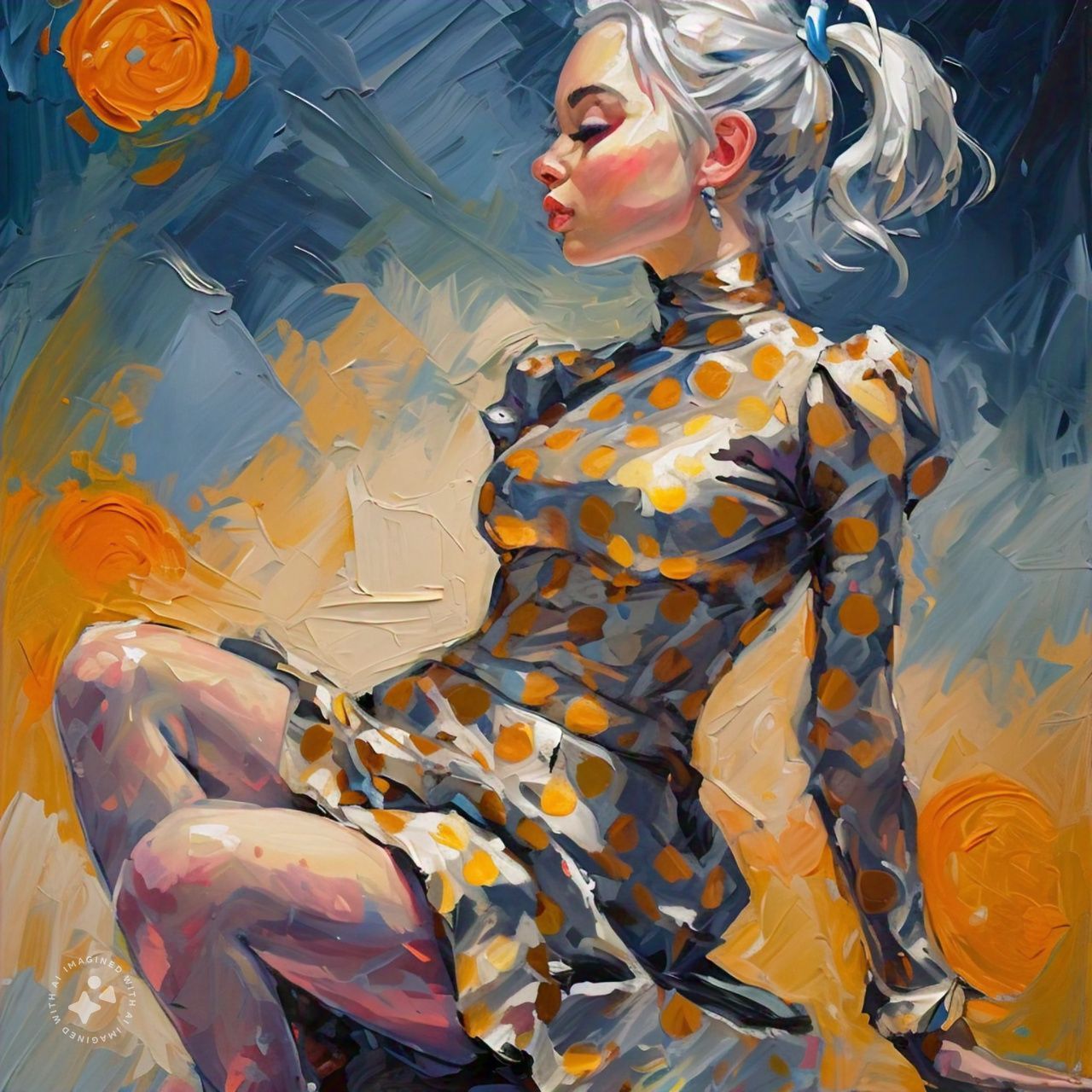 Profile of a stunning 22-year-old silver hair woman with hai...