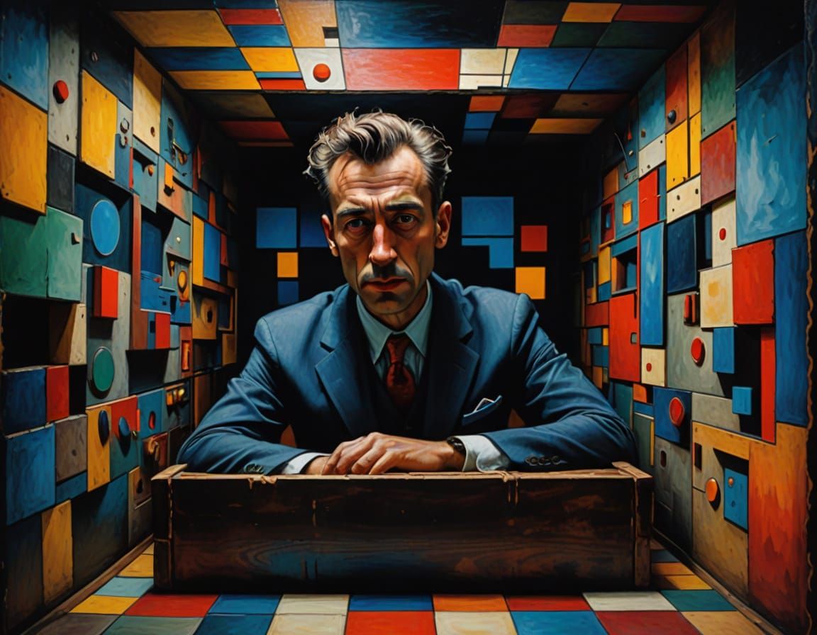 man inside the box - Man Inside a Surreal Cubist Box