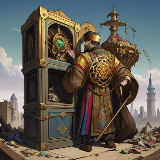 Persian Sultan Amidst Trash and Treasure