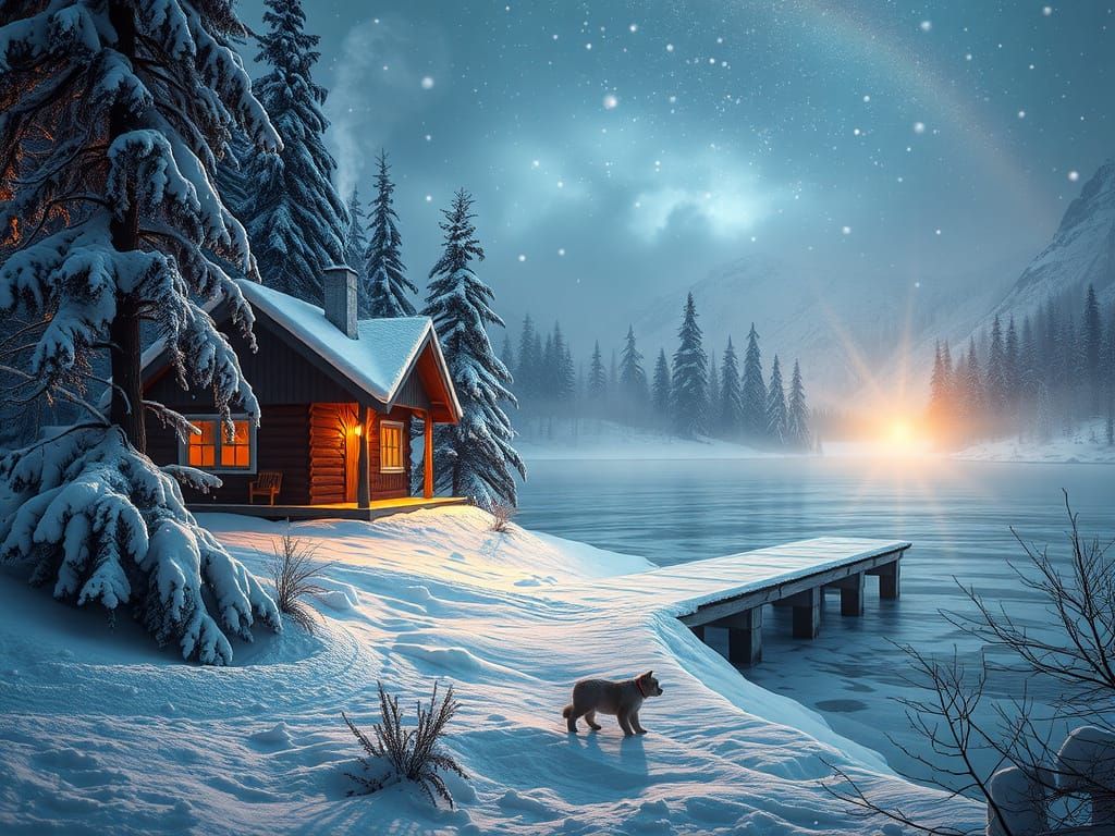 Winter Wonderland with snow covered cozy cabin  by @The1Essence 