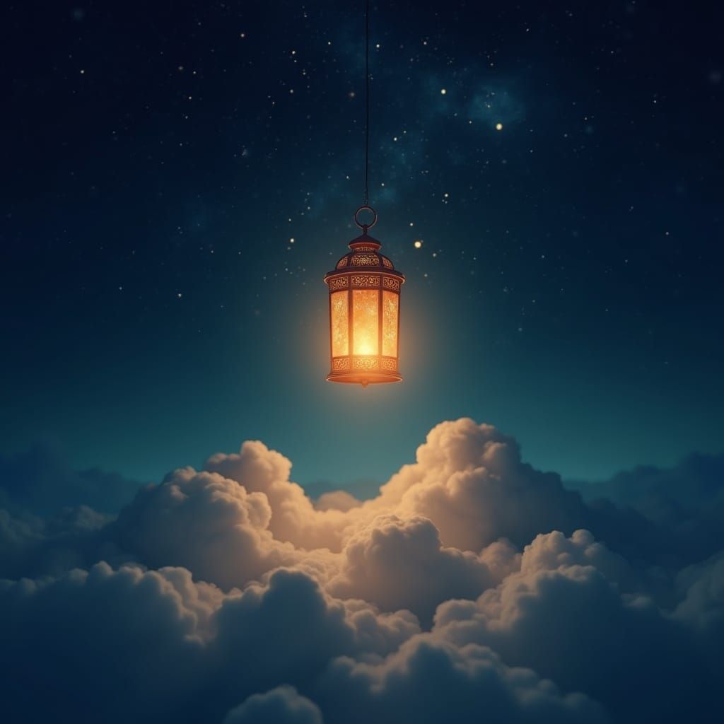 A lone lantern, casting a warm, hopeful glow, floats gently upwards into a starry night sky. The lantern is intricately designed, perhaps wi...