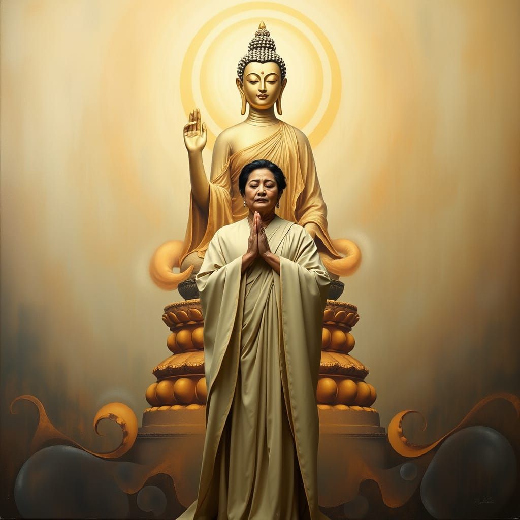 Mrs. Maya Before Ksitigarbha Bodhisattva in Surrealist Style