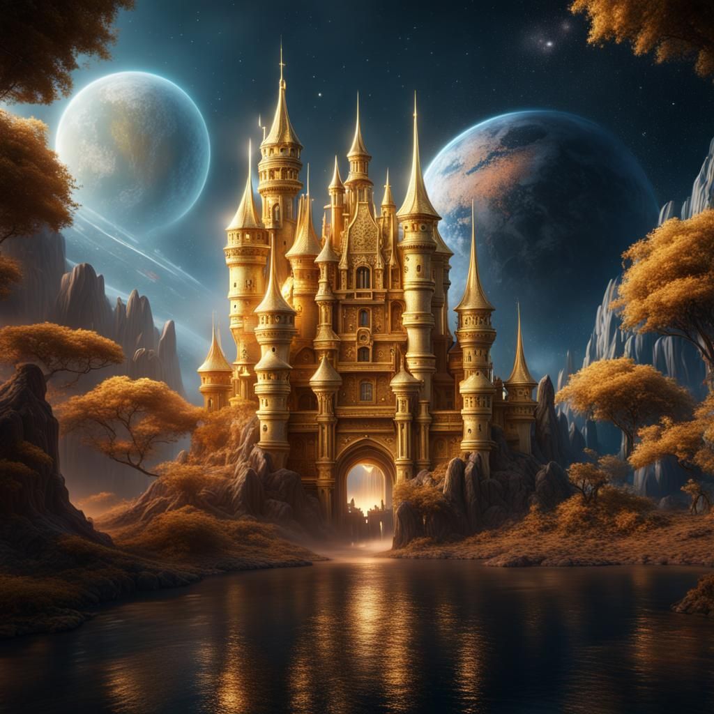 Golden castle in space