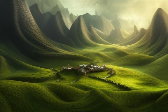 Rolling green hills Epic cinematic brilliant stunning intric...