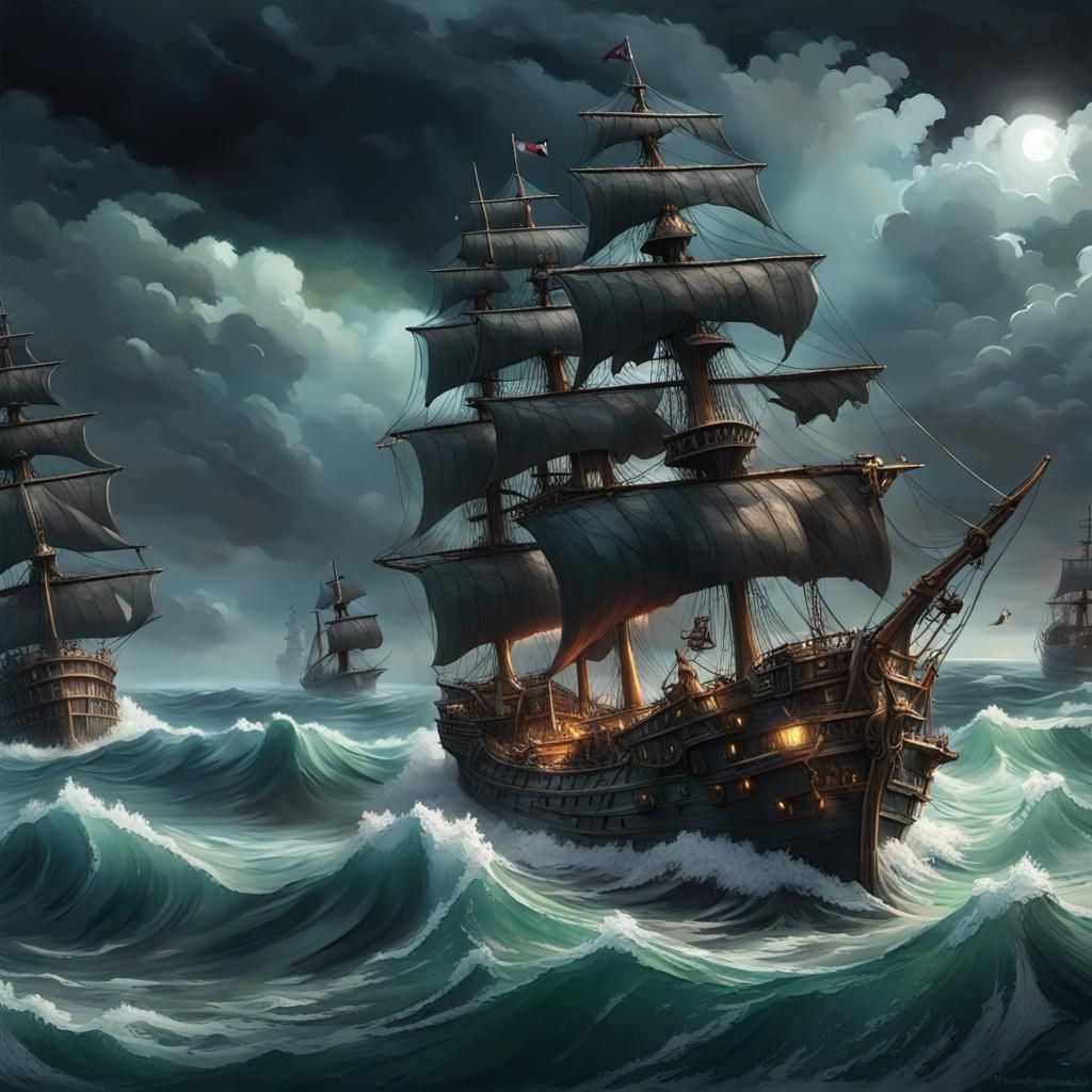 Fleet of Pirate Ships - AI Generated Artwork - NightCafe Creator