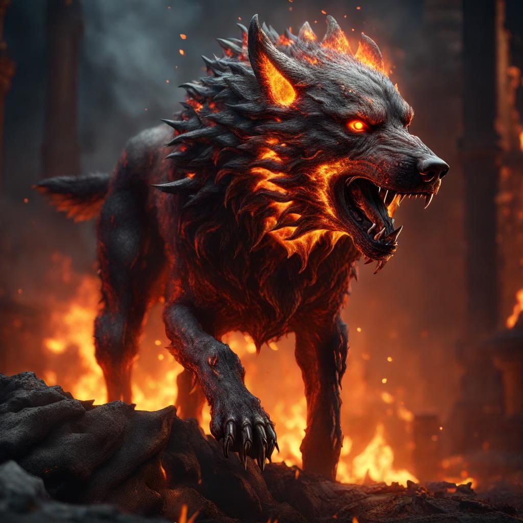 rotting dire wolf hell hound on fire - AI Generated Artwork - NightCafe ...