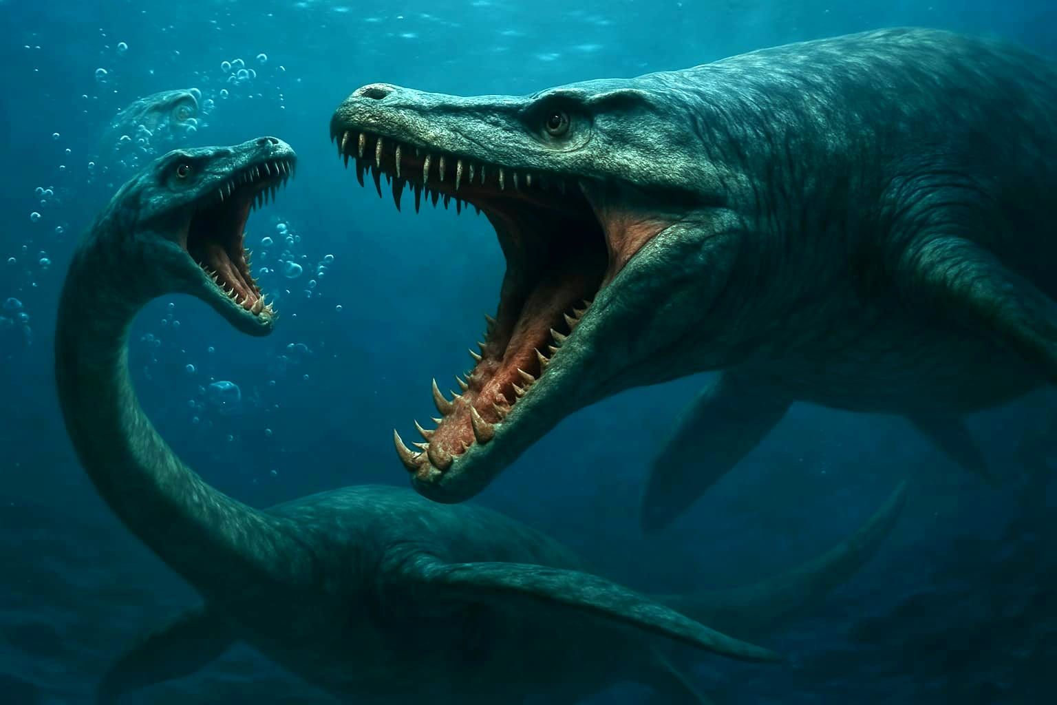 Life in the Cretaceous : Tylosaurus hunting Elasmosaurus