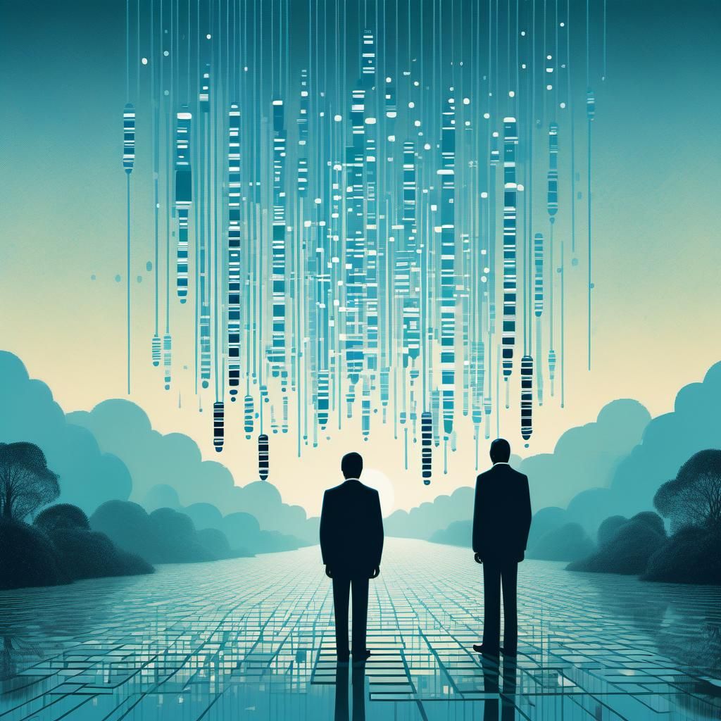 Binary Code Dream, good guys, 1980, surreal, Minimalist Spla...