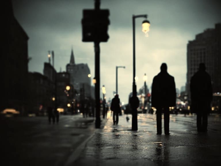 Bokeh, neon lights, Soft focus, People walking on city sidewalks in the style of Saul Leiter Vivian Maier Diane Arbus Harold Feinstein Bruce...