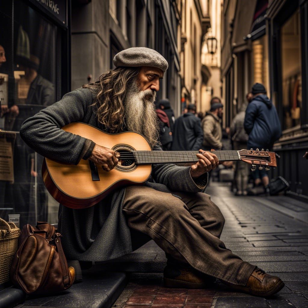 Leonardo da Vinci busking for a living….  by @Vic