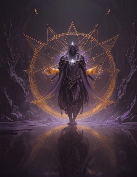 King Solomon is summoning the devils, pentagram, reflection - AI