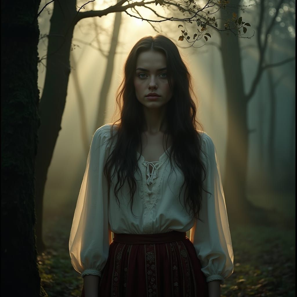 Mystical Slavic Goddess in a Haunted Forest