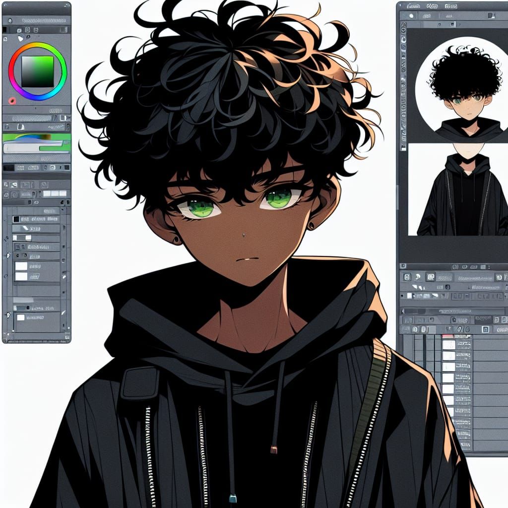 Boy with Green Eyes in Manga Style