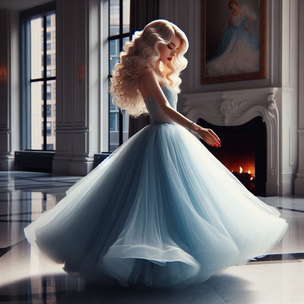 April in her ball gown