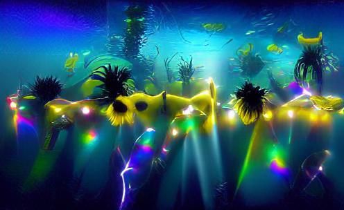 underwater neon, yellow, deep water
