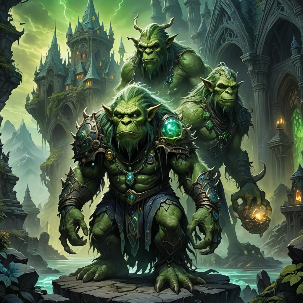 Three-Headed Troll Concept Art in Fantasy Landscape