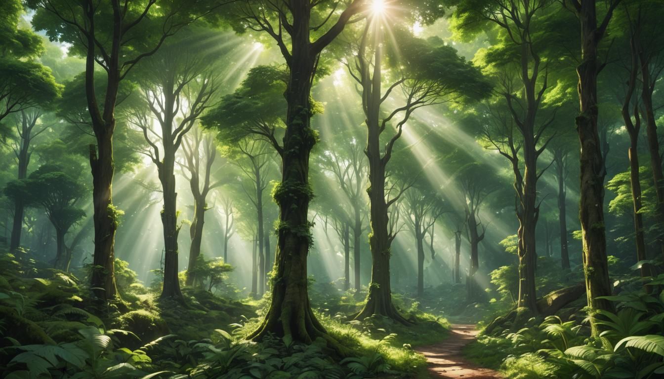Realistic photograph of lush green forest